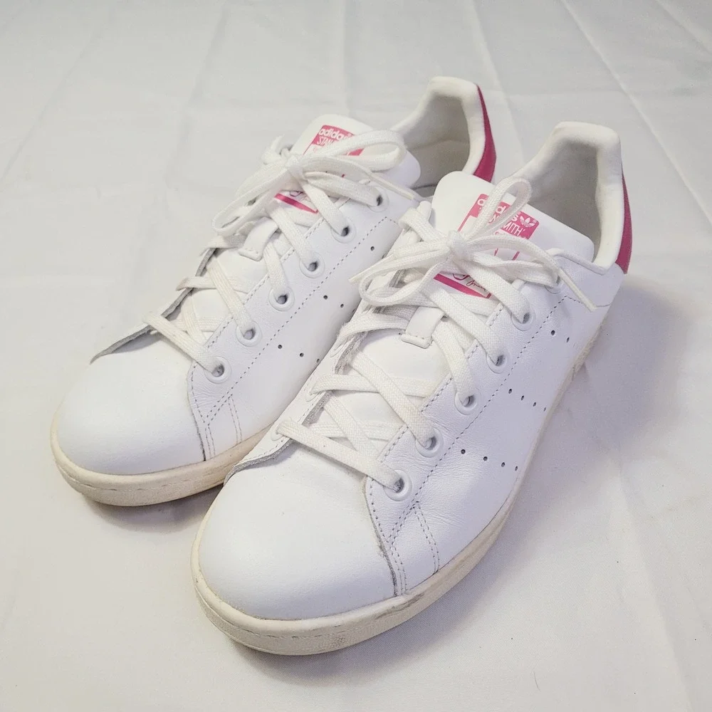 Adidas Womens Stan Smith Sneaker Size 7 White Pink Leather Low Top Classic G79